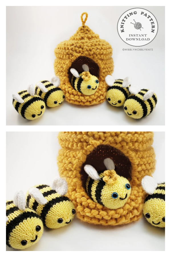 Hide-Away Beehive and Bees Knitting Pattern