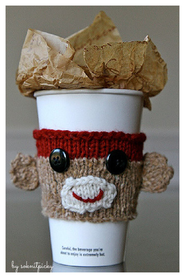 Sock Monkey Cup Cozy Free Knitting Pattern