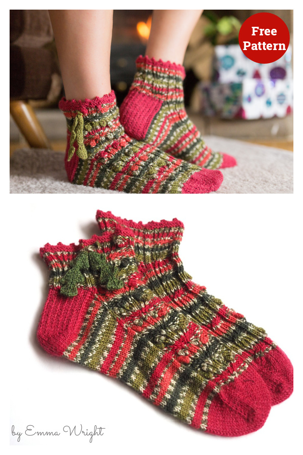 Holly Berry Christmas Socks Free Crochet Pattern