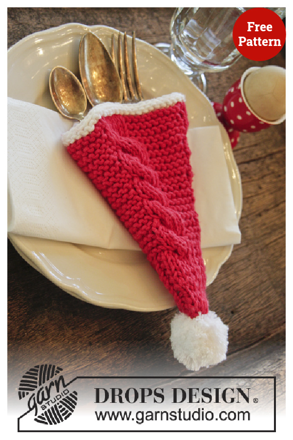 Dinner At The Kringles Christmas Hat Cutlery Holder Free Knitting Pattern
