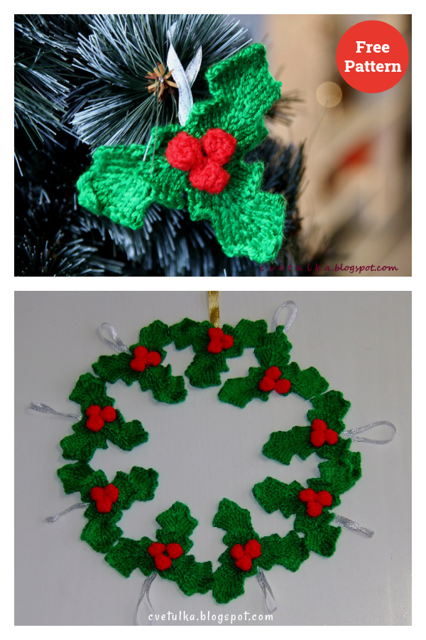 Christmas Holly Leaves Free Knitting Pattern