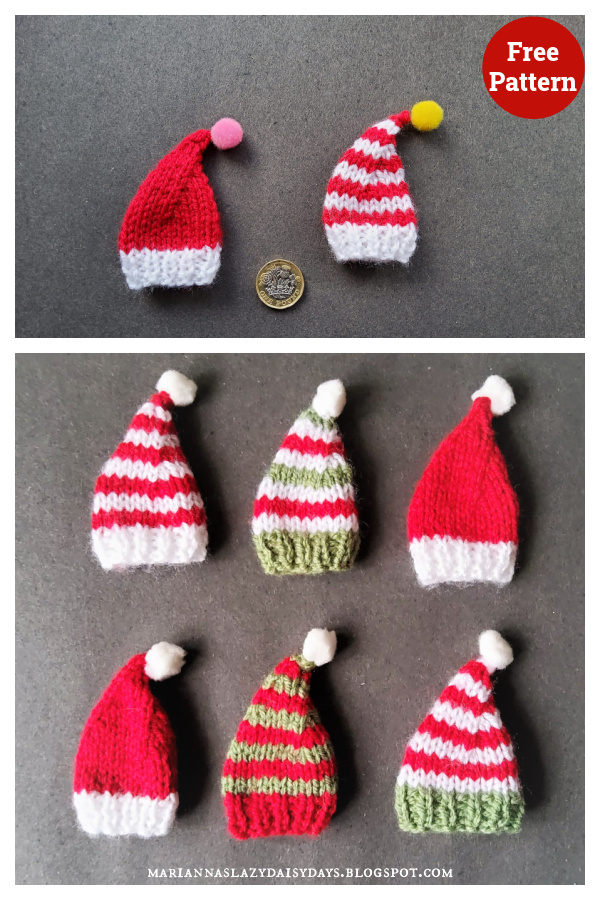 Mini Santa Hat & Elf Hat Free Knitting Pattern