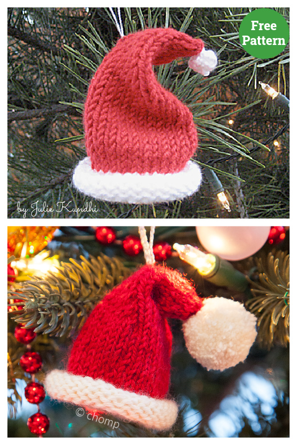 Mini Santa Hat Ornament Free Knitting Pattern