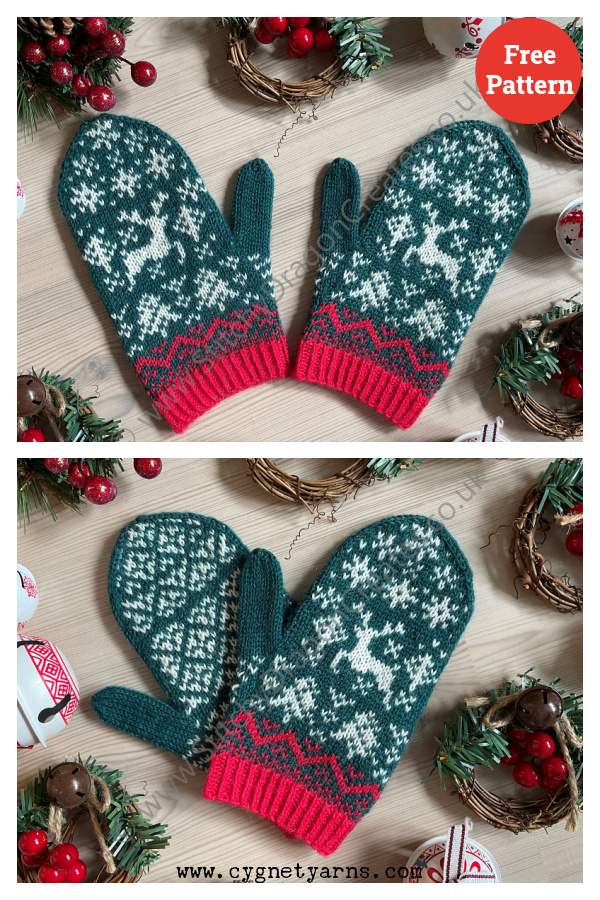 SnowDeer Mittens Free Knitting Pattern