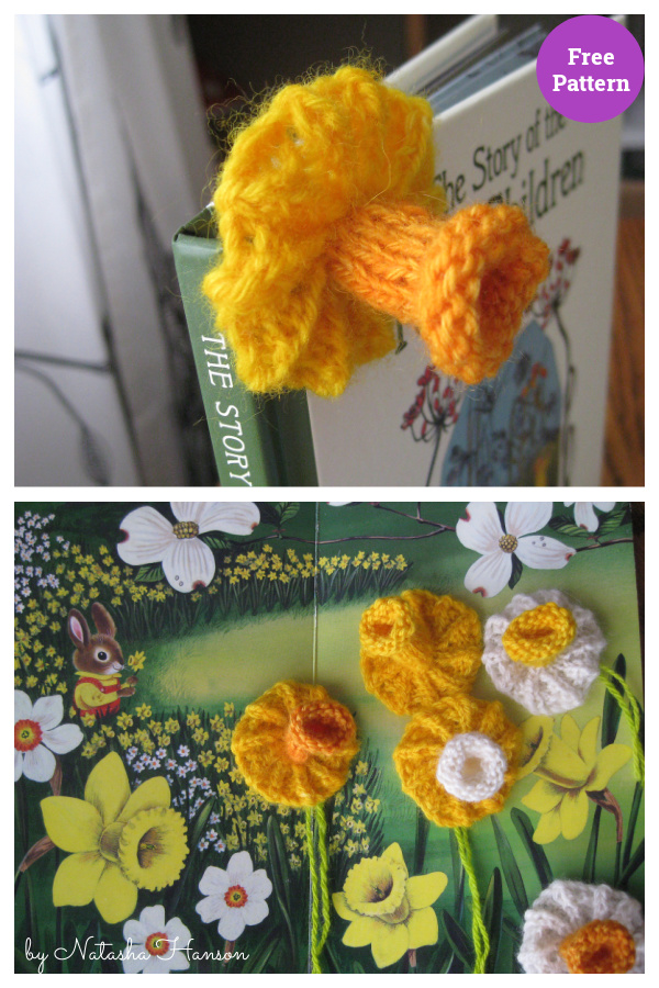 Daffodil Flower Bookmark Free Knitting Pattern