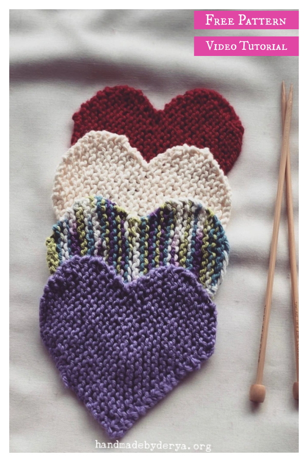 Valentines Heart Shape Coaster Free Knitting Pattern and Video Tutorial