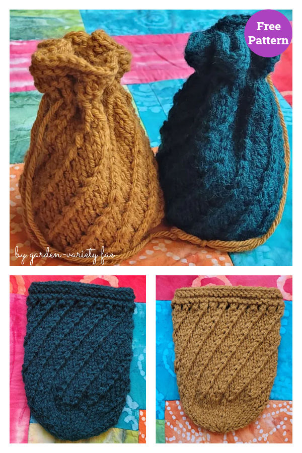 Diagonal Stitch Dice Drawstring Bag Free Knitting Pattern