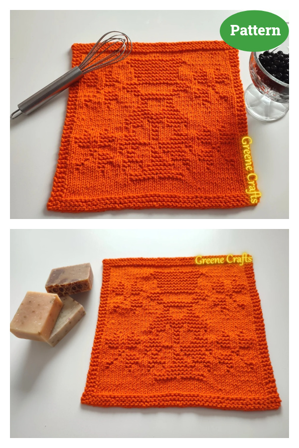 Leprechaun and Shamrock Dishcloth Knitting Pattern