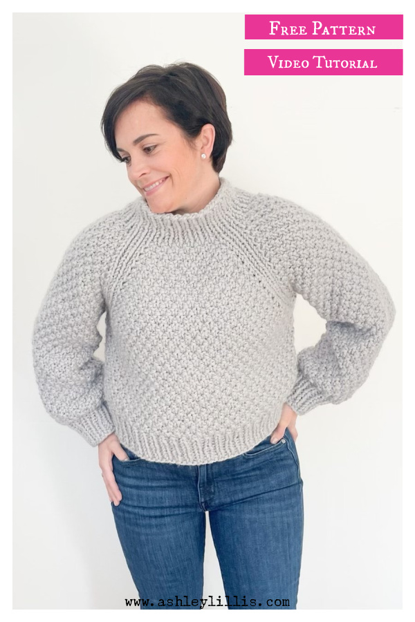 Easy Moss Stitch Raglan Sweater Free Knitting Pattern and Video Tutorial