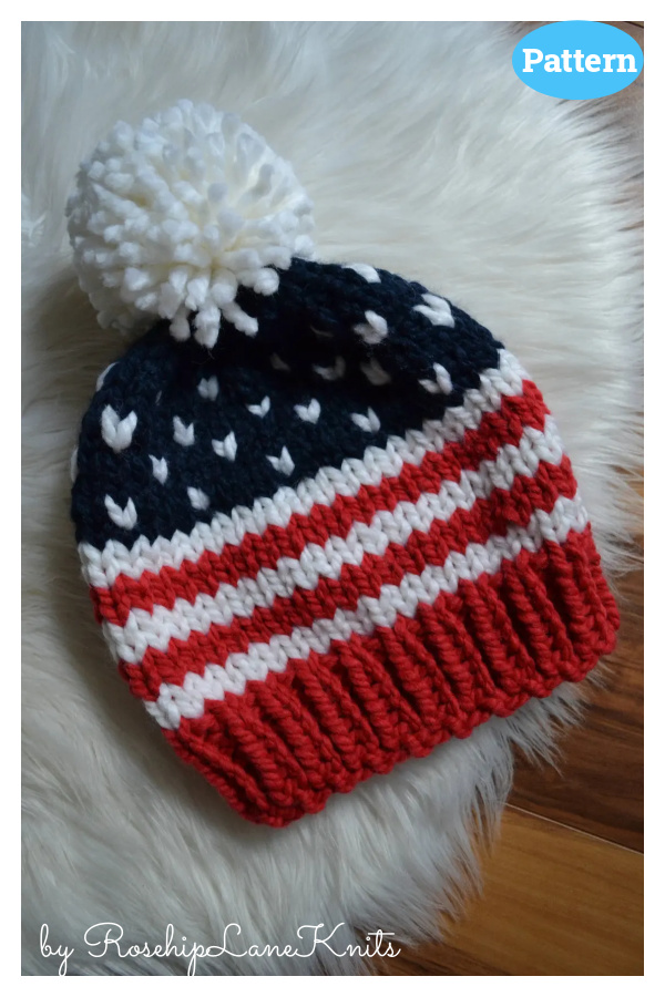 American Flag Patriotic Slouchy Hat Knitting Pattern