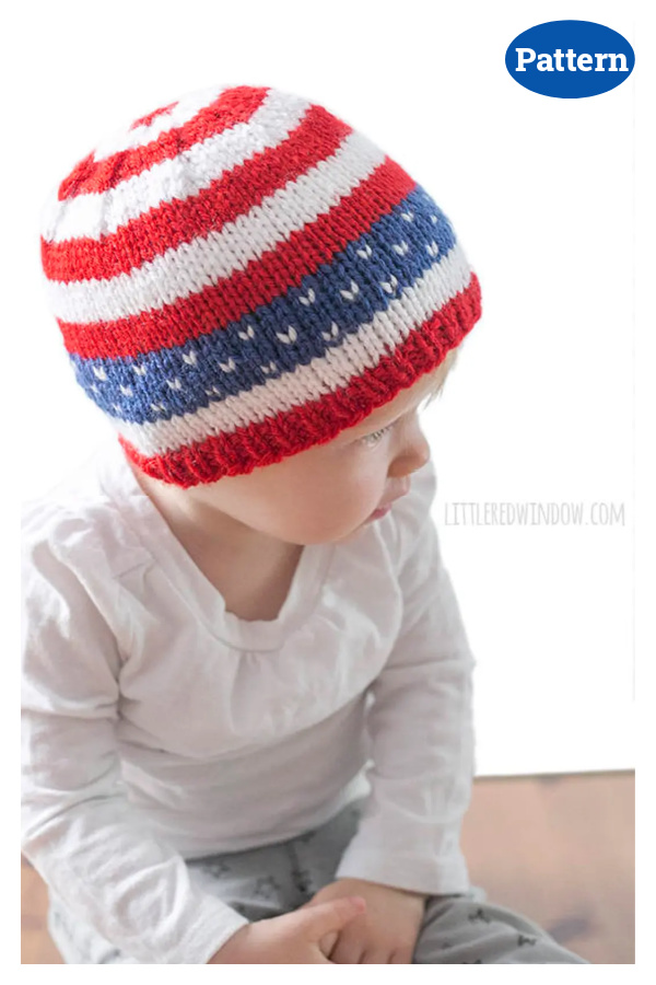 Patriotic Baby Beanie Hat Knitting Pattern