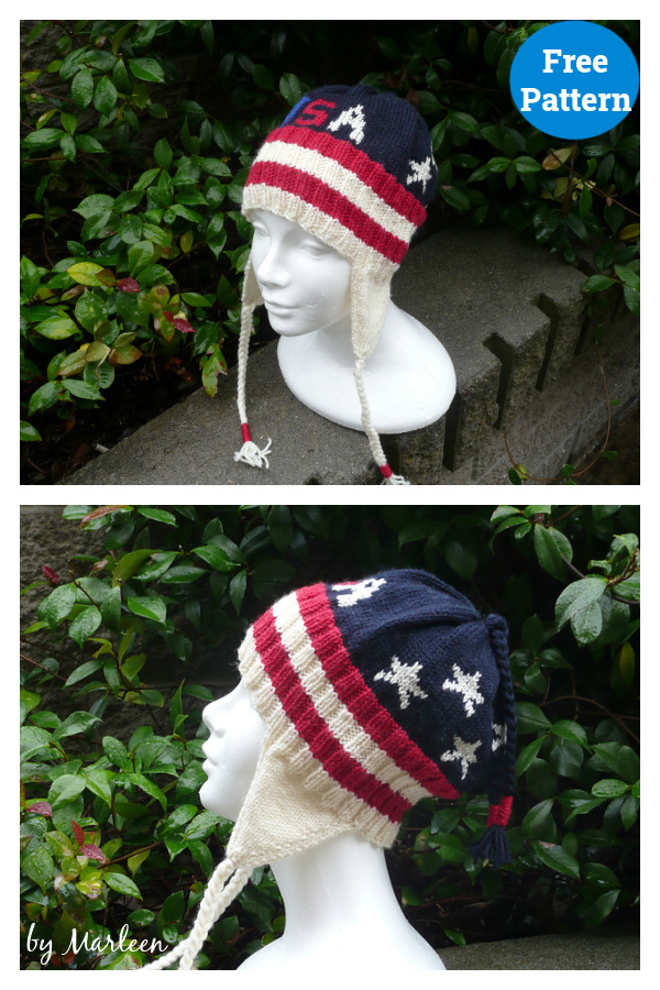 Patriotic Earflap Hat Free Knitting Pattern