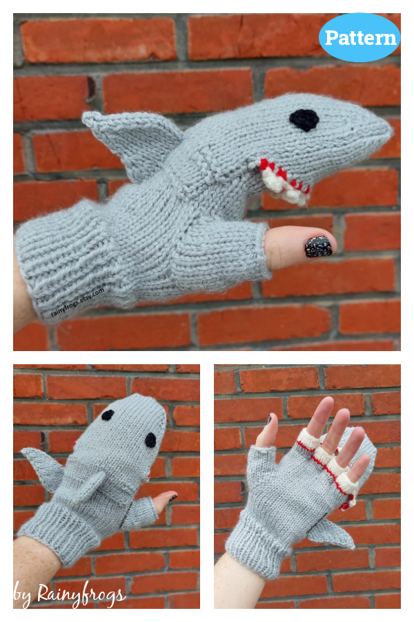 Shark Fingerless Gloves Knitting Pattern