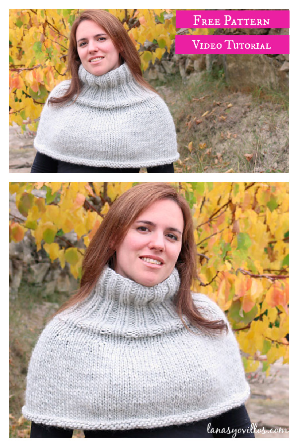 Turtleneck Cape Free Knitting Pattern and Video Tutorial