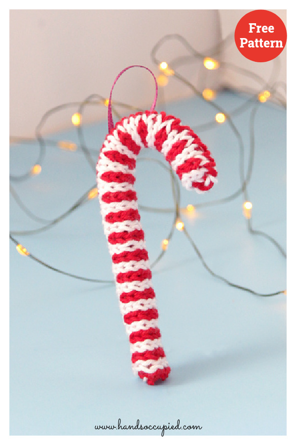 Candy Cane Ornament Free Knitting Pattern