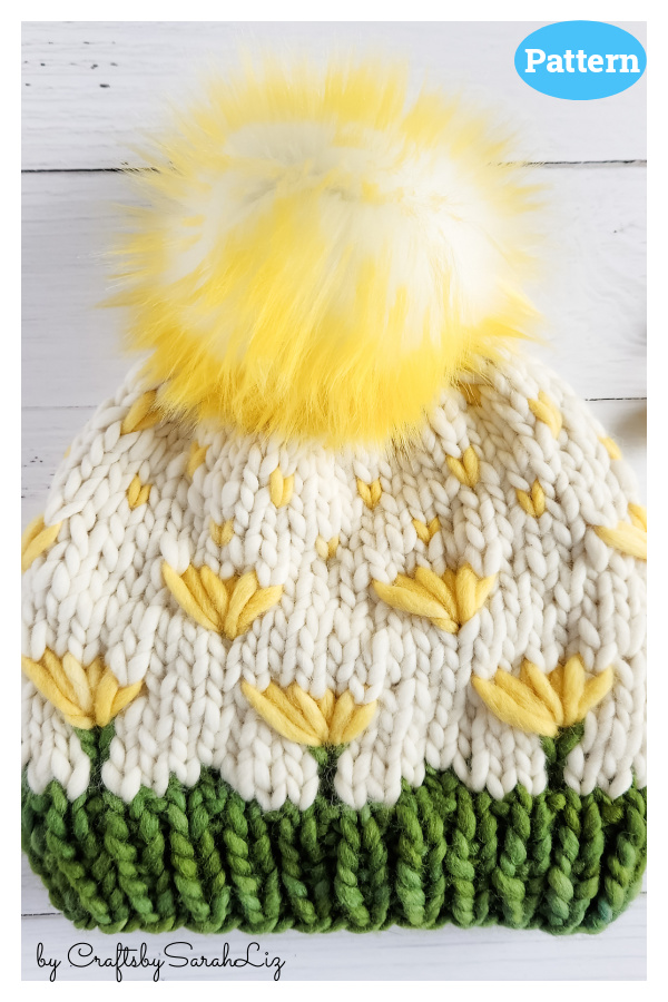 Dandelion Stitch Beanie Hat Knitting Pattern