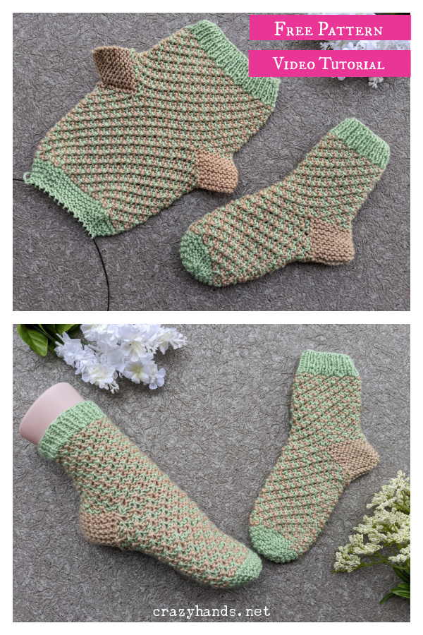 Flat Two-Color Socks Free Knitting Pattern and Video Tutorial