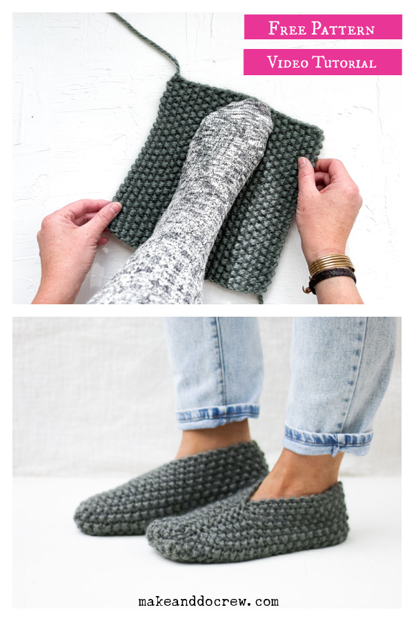 Folding Slippers from Rectangle Free Knitting Pattern and Video Tutorial