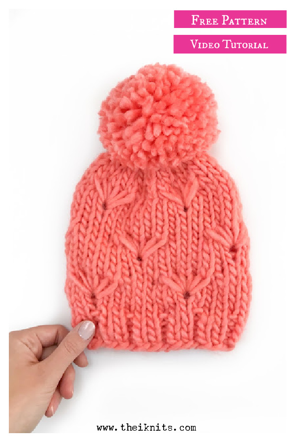 Pomshell Beanie Free Knitting Pattern and Video Tutorial