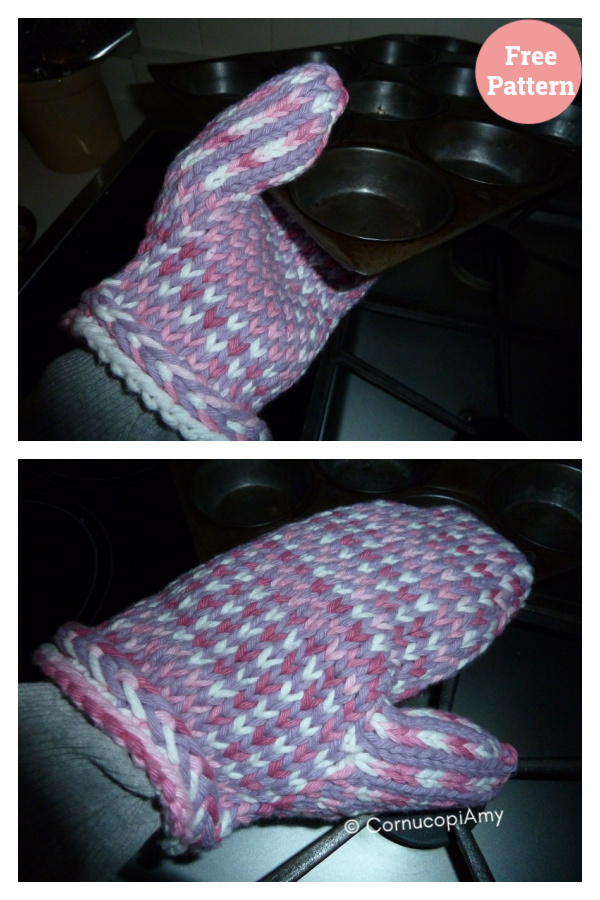 Revised Upcycled Oven Mitt Free Knitting Pattern