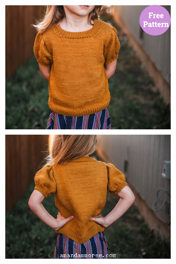 Child Puff Sleeve Tee Free Knitting Pattern 