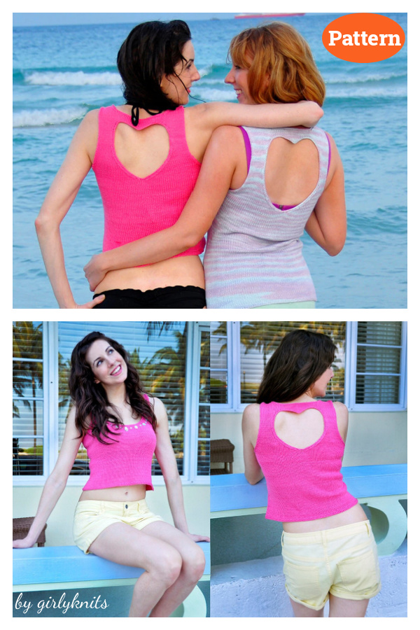 Heart Cut Out Top Back Tank Top Knitting Pattern