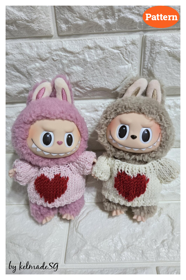 Heart Sweater for Labubu Doll Knitting Pattern