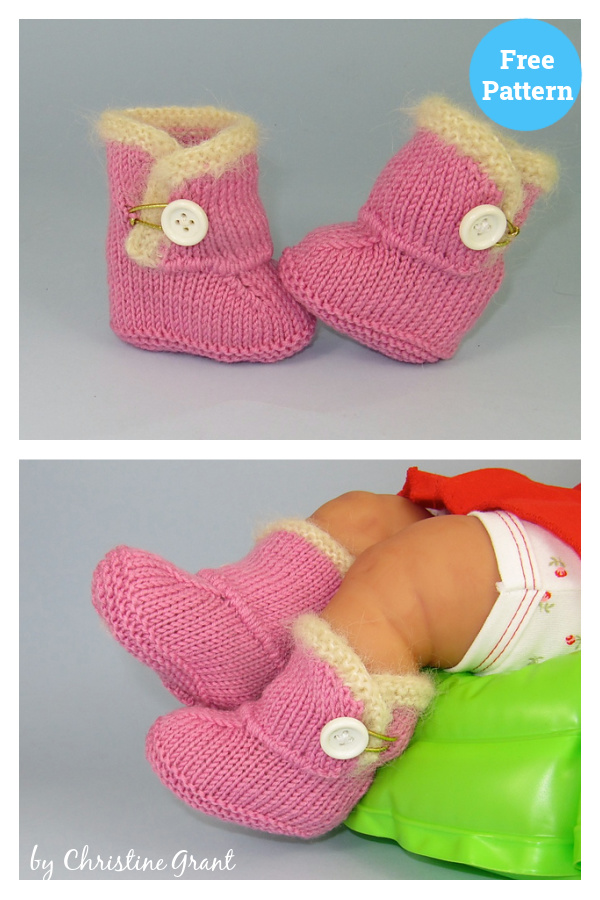 Baby Fur Trim One Button Booties Free Knitting Pattern