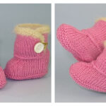 Baby Fur Trim One Button Booties Free Knitting Pattern