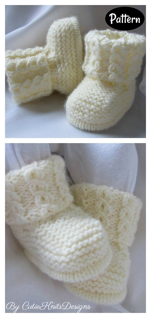 Cable Baby Booties Knitting Pattern 