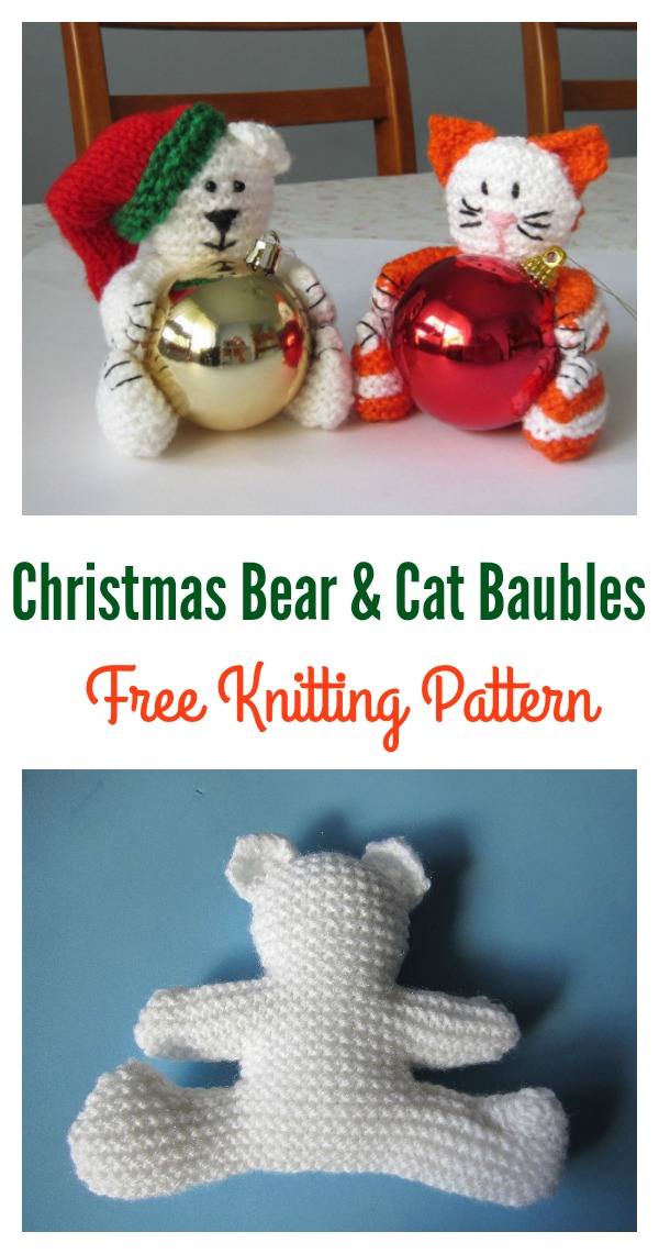 Christmas Bear & Cat Bauble Holder Free Knitting Pattern