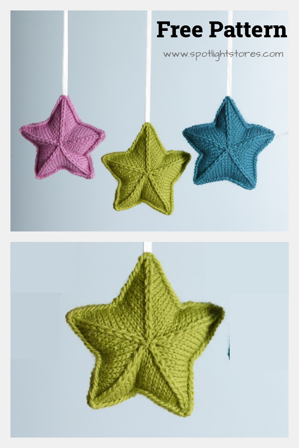 3D Star Ornament Free Knitting Pattern