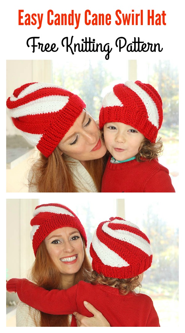 Easy Candy Cane Swirl Hat Free Knitting Pattern 