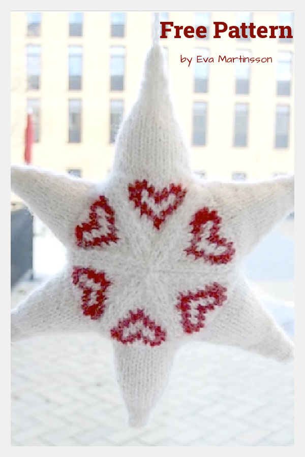 Star With Hearts Ornament Free Knitting Pattern 