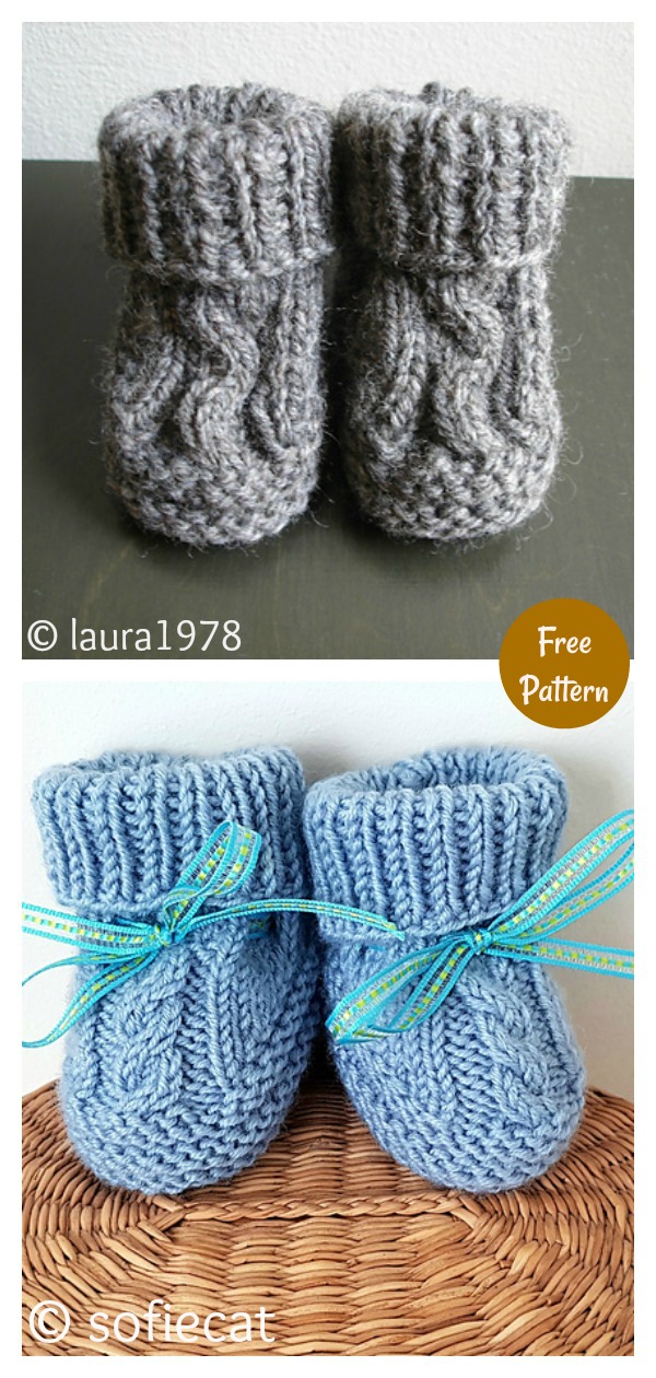 Two Needle Cable Baby Booties Free Knitting Pattern
