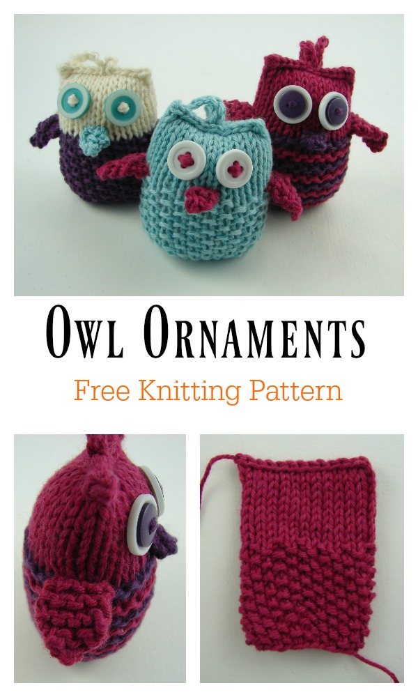 Owl Ornaments Free Knitting Pattern