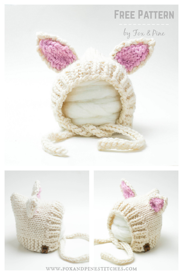 Bunny Pixie Bonnet Hat Free Knitting Pattern
