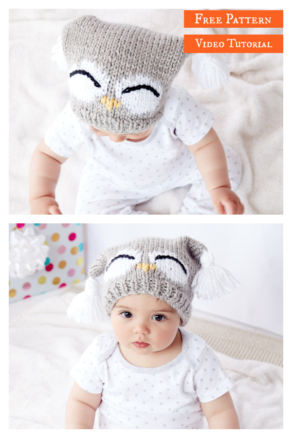Cute Owl Baby Hat Free Knitting Pattern and Video Tutorial 
