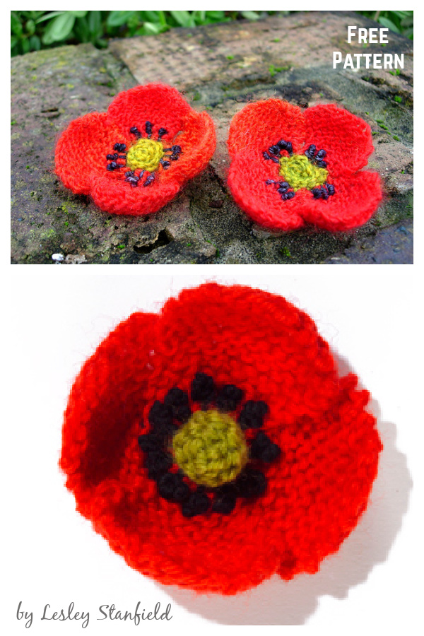 Poppy Flower Free Knitting Pattern 