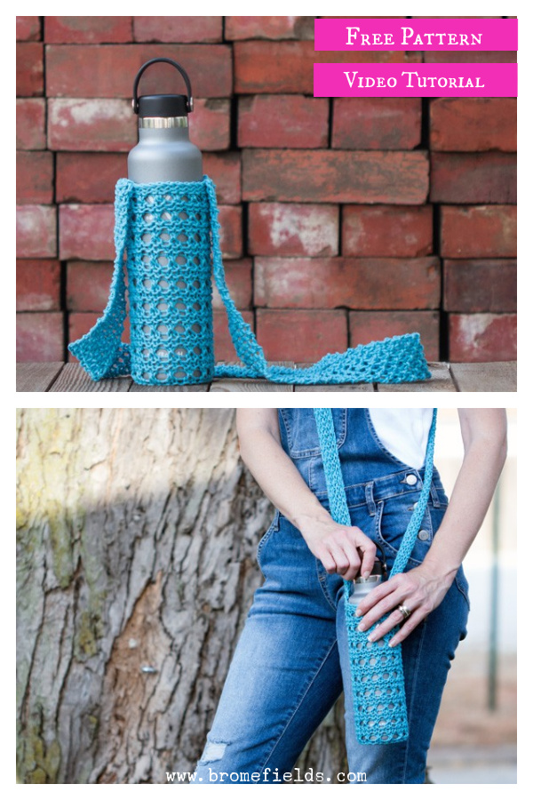 Water Bottle Sling Carrier Free Knitting Pattern and Video Tutorial