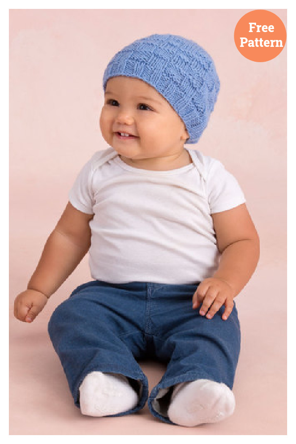 Basketweave Baby Hat Beanie Free Knitting Pattern 