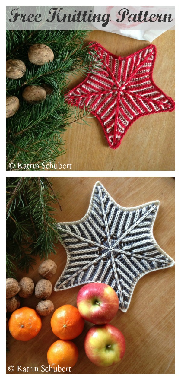 Brioche Star Coaster or Gift Topper Free Knitting Pattern