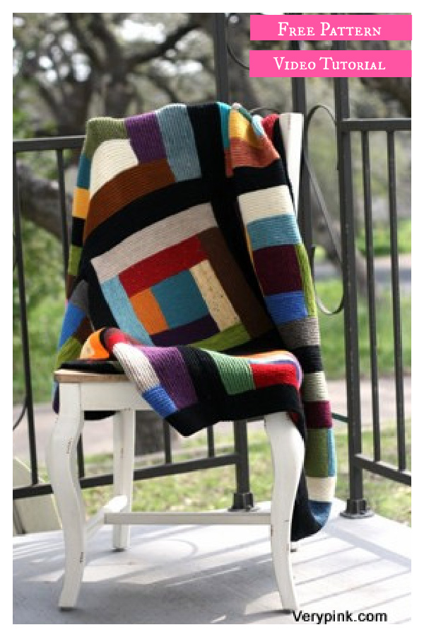 Log Cabin Scrap Blanket Free Knitting Pattern and Video Tutorial
