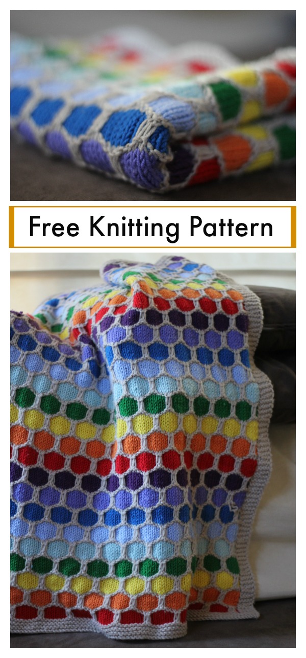 Rainbow Honeycomb Blanket Free Knitting Pattern