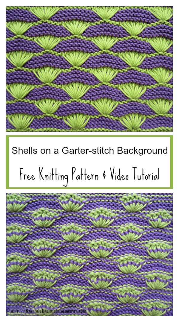 Shells on a Garter-stitch Background Free Knitting Pattern and Video Tutorial