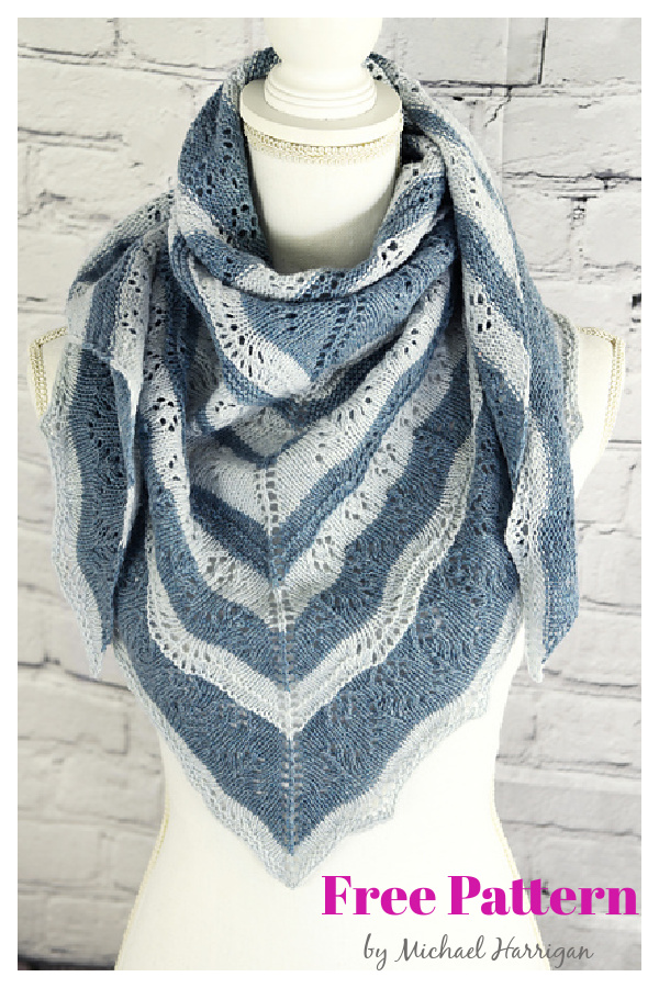 Two-Color Triangular Lace Shawl Free Knitting Pattern