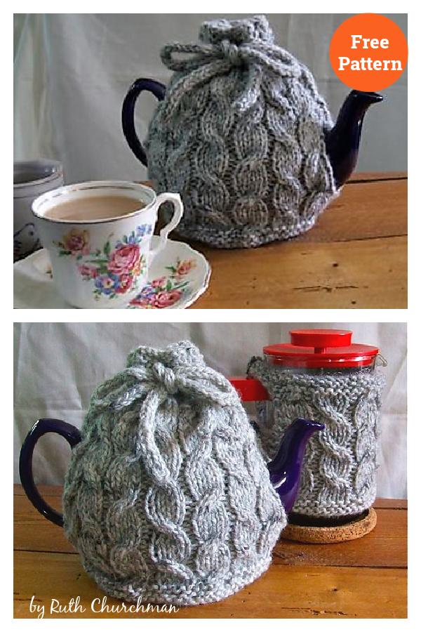 Cabled Cafetière & Tea Cosy Free Knitting Pattern 