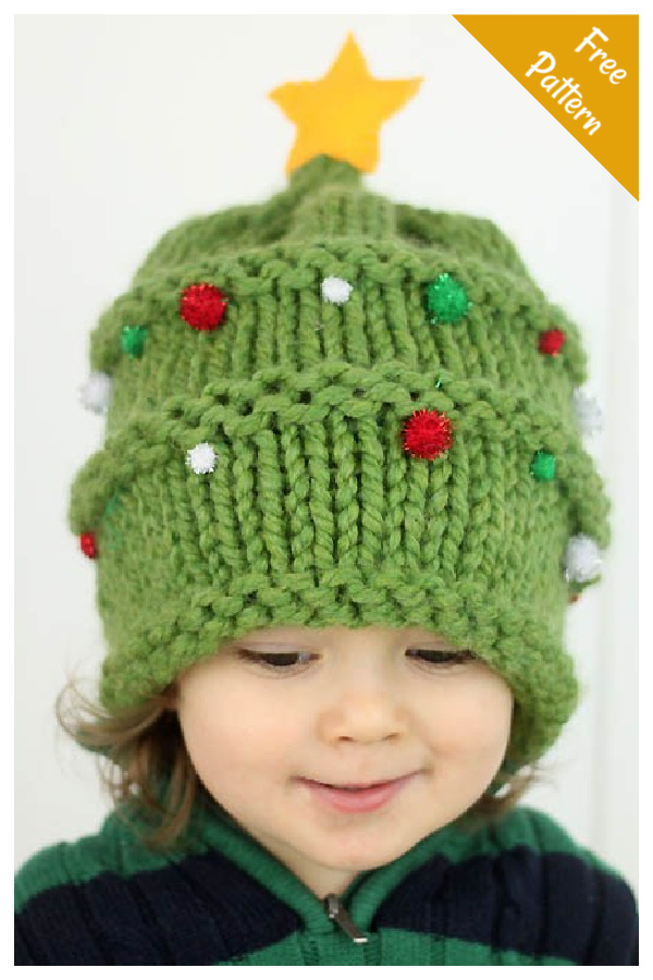 Baby Christmas Tree Hat Free Knitting Pattern