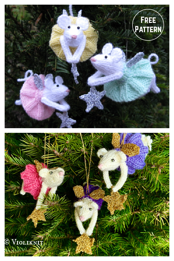 Christmas Fairy Mouse Ornament Free Knitting Pattern 