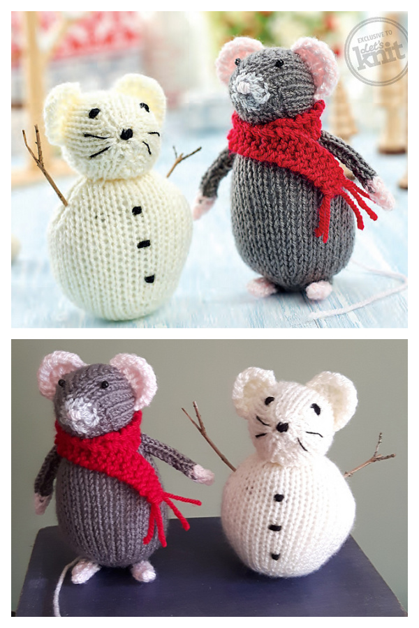 Christmas Mouse and Snow Mouse Free Knitting Pattern